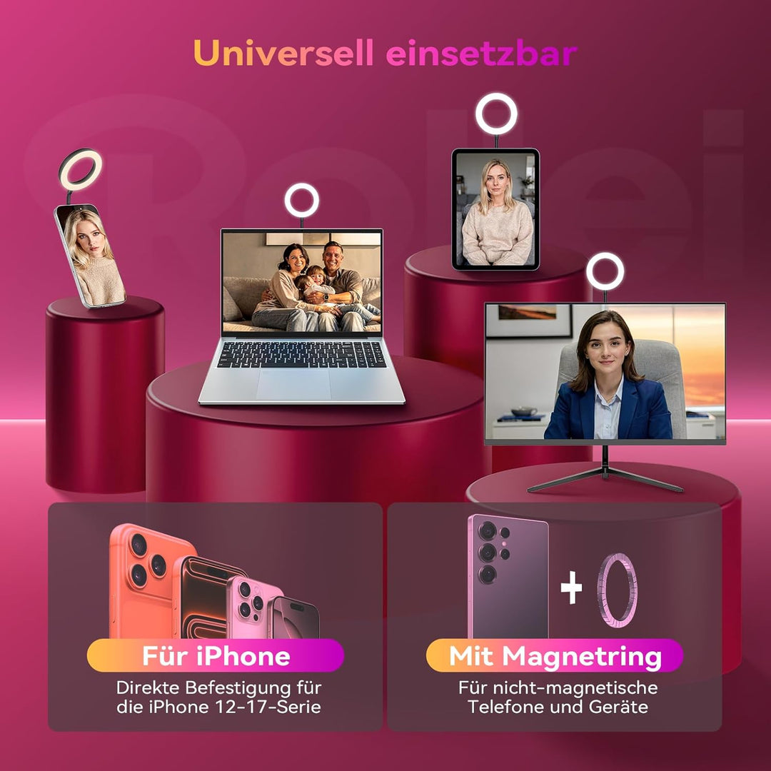 Ringlicht Handy, Rollei Magnetische Selfie Light Kompatibel mit iPhone Android Smartphone Tablet Lap