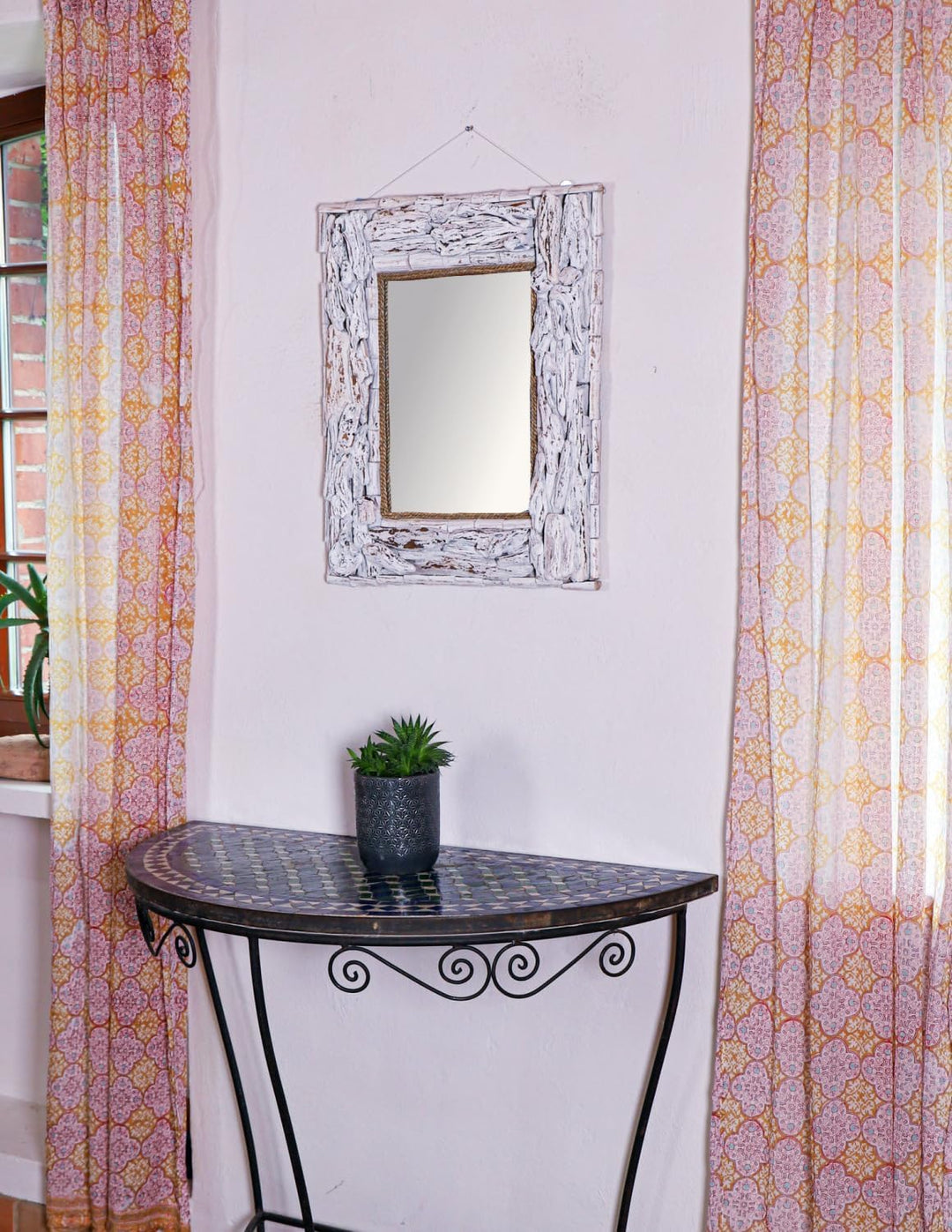 GURU SHOP Treibgut Spiegel, Deko Spiegel mit Treibholzstücken im Rahmen - 60x50 cm Wandspiegel, Weis