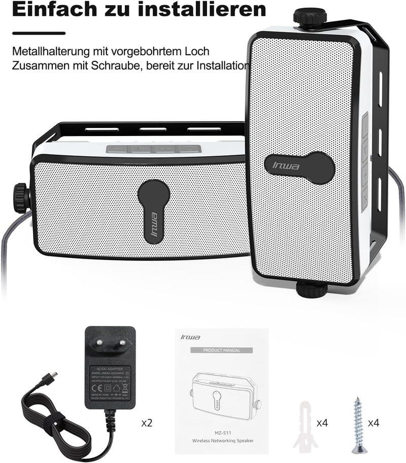 Inwa Bluetooth Outdoor Lautsprecher, Wandlautsprecher, Unbegrenzte Anzahl Synchronisiert, 17 * 10 *