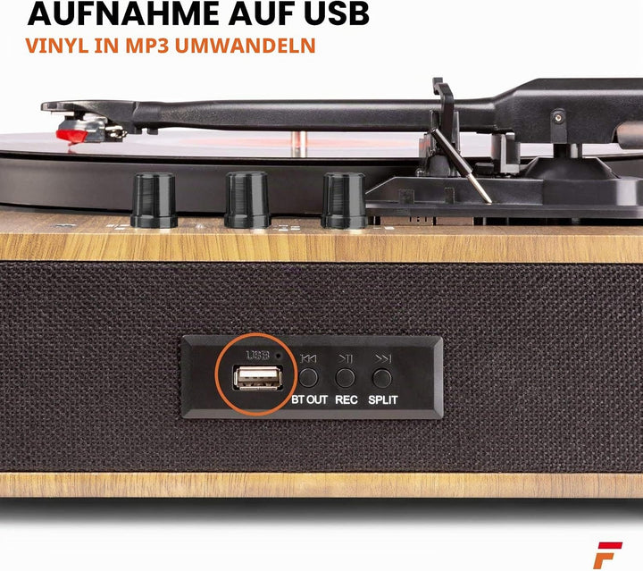 Fenton RP162LW Schallplattenspieler Bluetooth Plattenspieler mit Lautsprecher, Pitch Control, MP3, R
