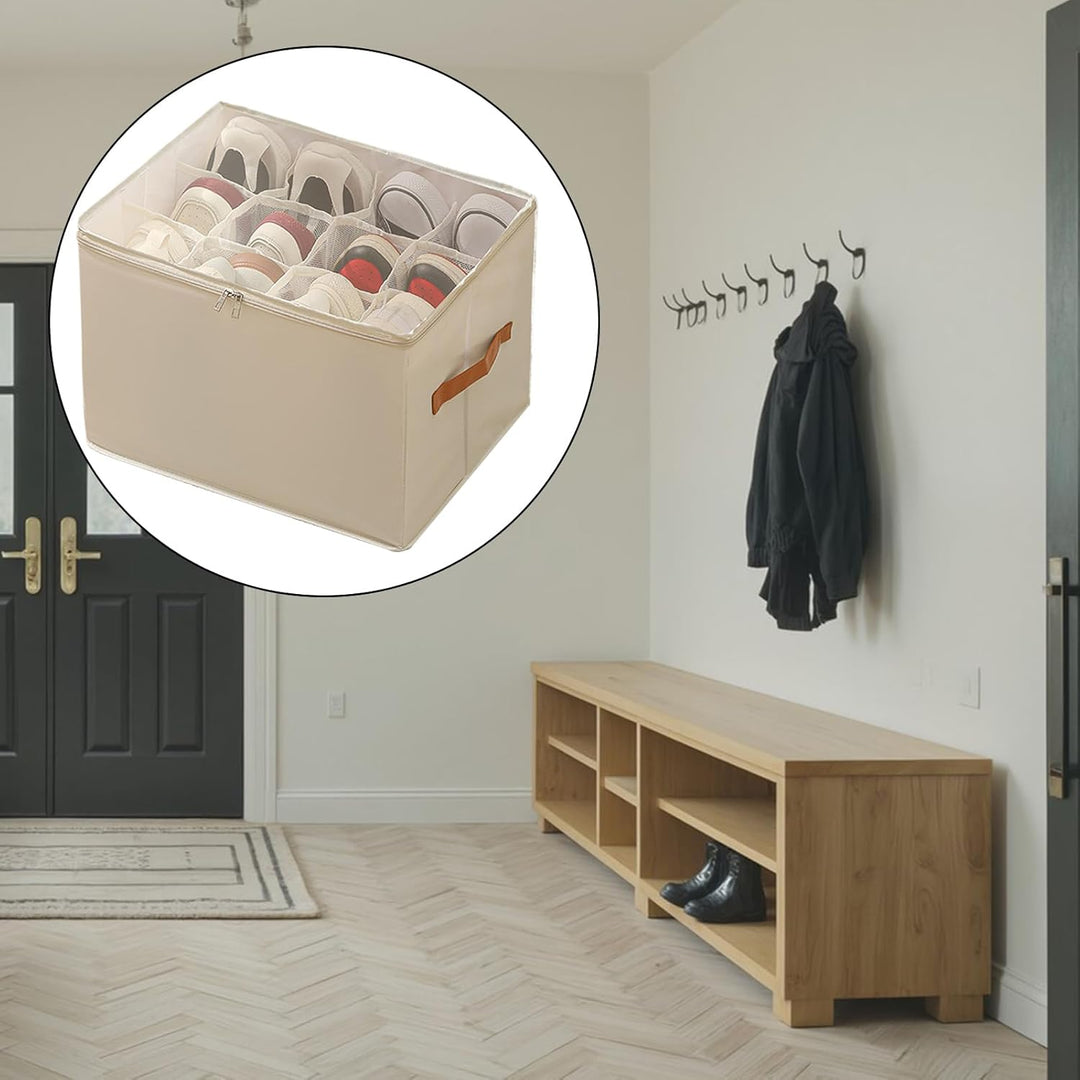 Schuh-Organizer-Box, transparenter Griff, 42 x 32 x 30 cm, platzsparend, faltbar, verstellbare Trenn