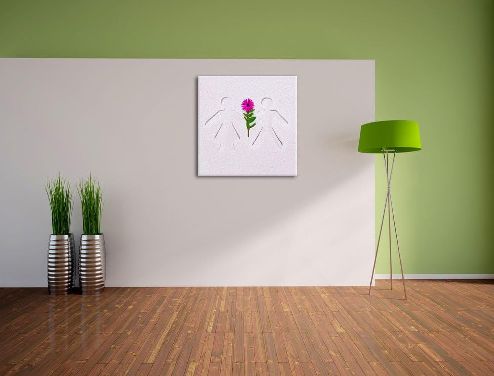 Pixxprint Strichmännchen mit Blume schwarz/weiss als Leinwandbild/Grösse: 70x70 cm/Wandbild/Kunstdru