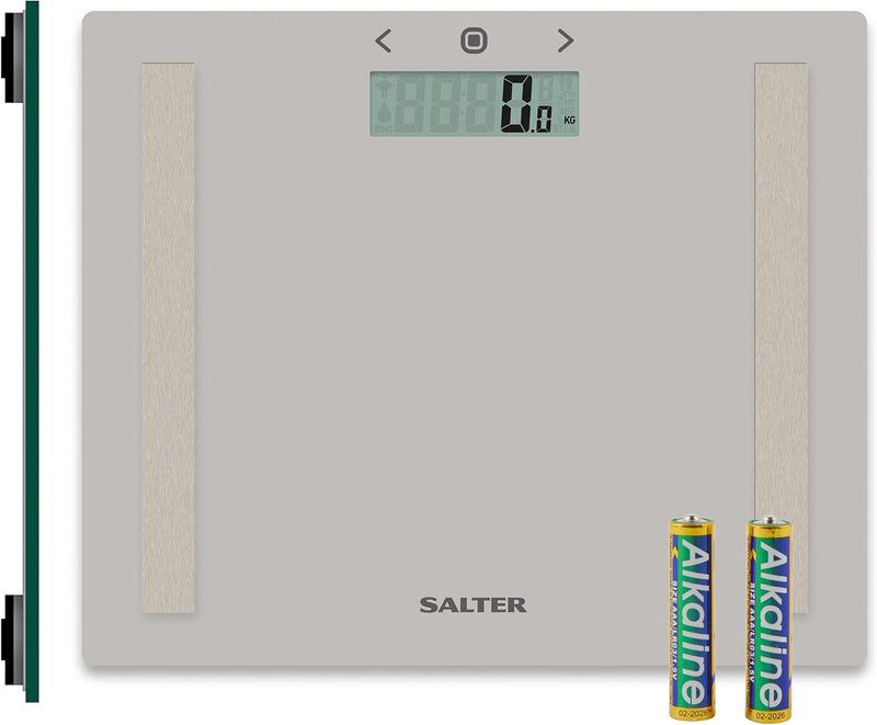 Salter 9113 GY3R kompakte Glas körperfettanalyse digital personenwaage - max.150kg, 8 Benutzer, Athl