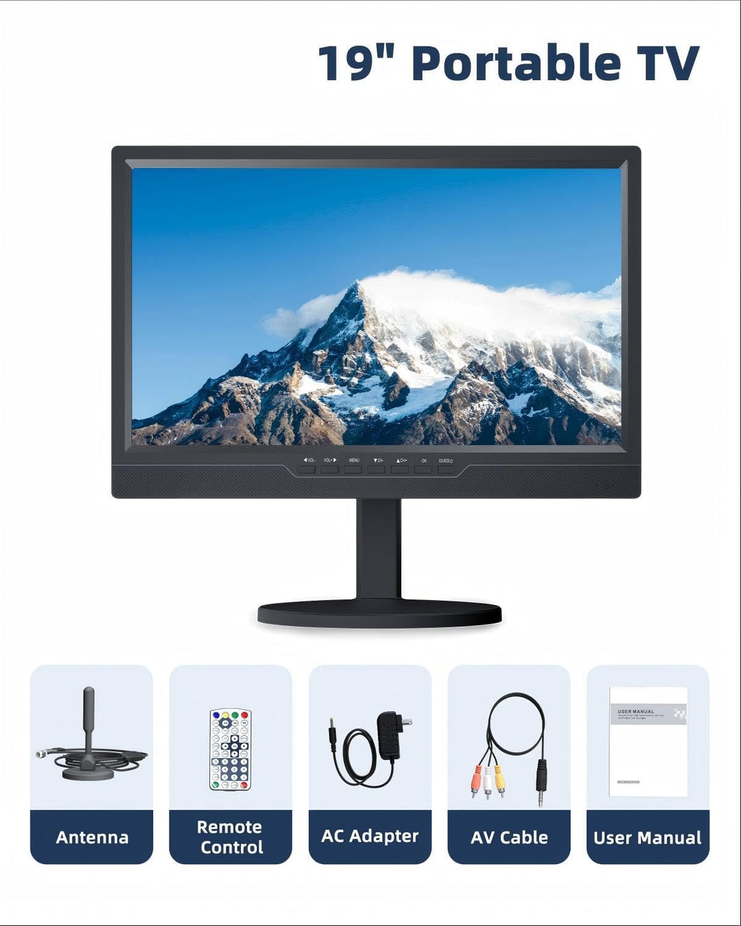 DESOBRY 19-Zoll Fernseher mit Batterie, Tragbarer Kleiner Fernseher DVB-T2 | 1080p, Mit Antenne, HDM