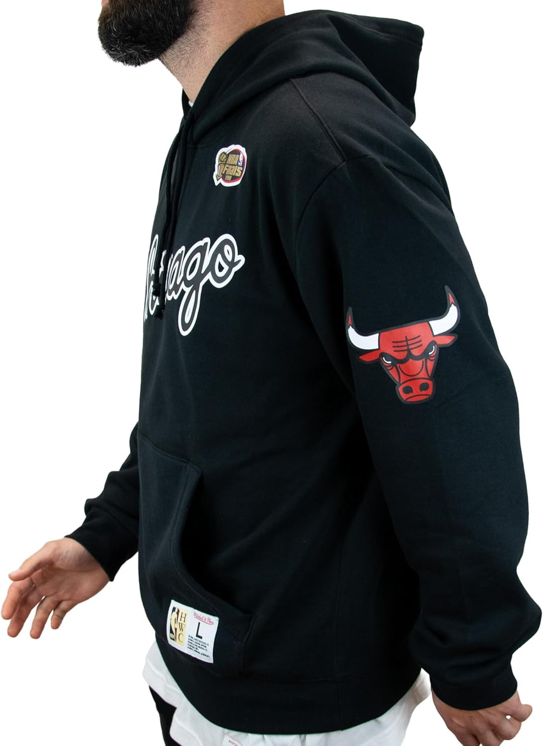 Mitchell & Ness NBA Game Time Fleece Hoodie Vintage Logo, Black Chicago Bulls, Schwarz M, Chicago Bu