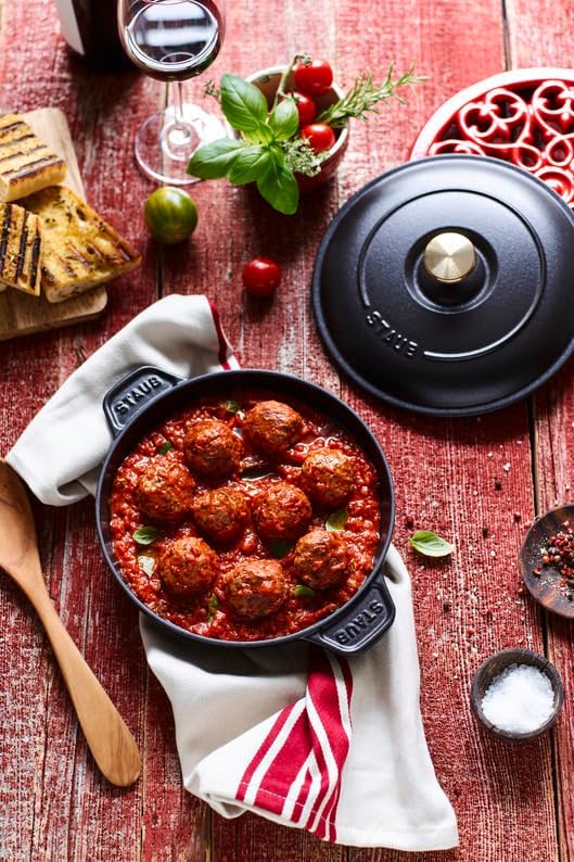 Staub Auflaufform, rund (20 cm, 0,75 L mit mattschwarzer Emaillierung im Inneren der Auflaufform) gr