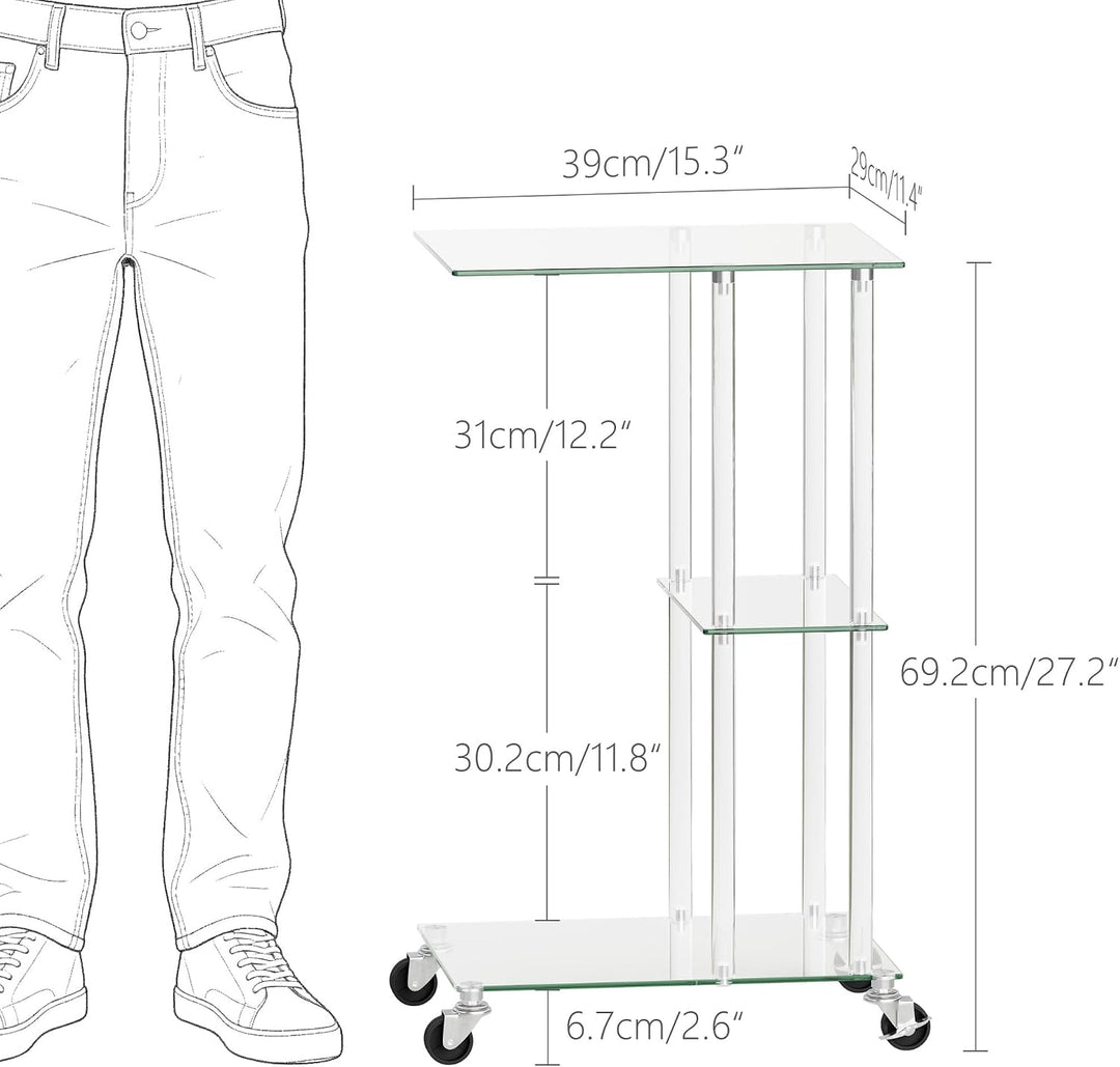 C-förmiger Beistelltisch Glas Transparent Rollbar Sofa Side Table LET525TR | Transparenter glastisch