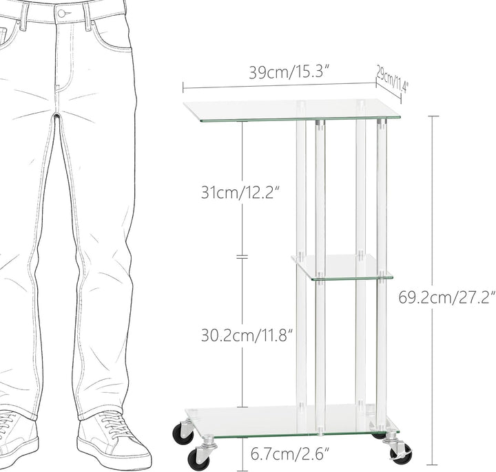 C-förmiger Beistelltisch Glas Transparent Rollbar Sofa Side Table LET525TR | Transparenter glastisch