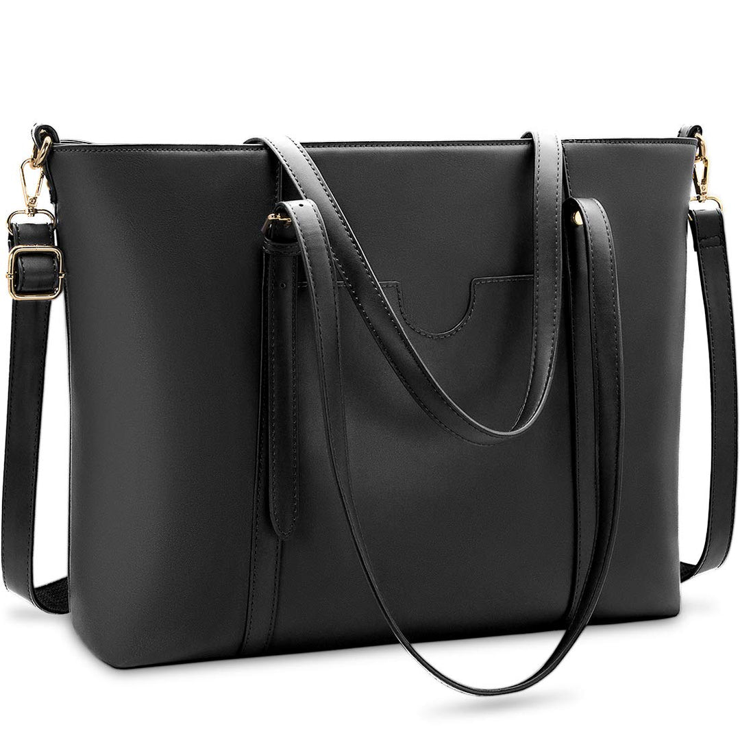 NUBILY Handtasche Shopper Damen Gross 15.6 Zoll PU Leder Shopper Schwarz Laptop Umhängetasche Gross