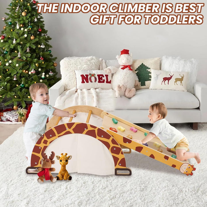 Klettergerüst Indoor mit Bogen, Rutsche, Schaukelstuhl, 4-in-1 Montessori Kletterbogen für Kleinkind