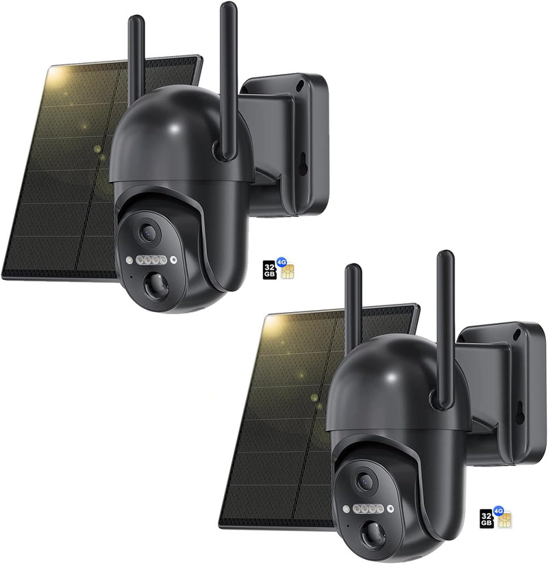 NUASI 4G LTE Überwachungskamera Aussen Akku mit SIM Karte & 32GB Karte【2 STK】, 2K Kabellos Solar PTZ