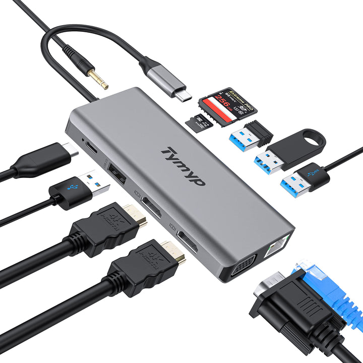 USB C Hub, Tymyp 12 in 1 USB C Hub Adapter with 4K HDMI *2, 2* USB 3.0, Gigabit Ethernet Port, 2* US