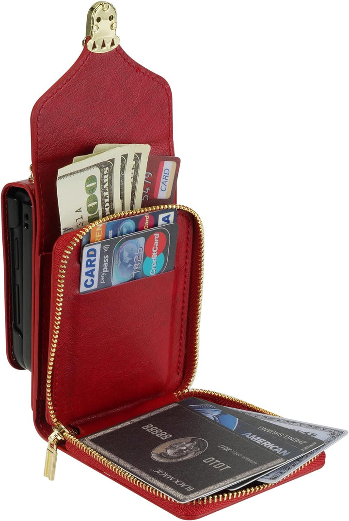 UDBKKDX Brieftasche Handyhülle für Samsung Galaxy Z Flip 5, Schnalle Frauen Mattes Leder hülle mit B