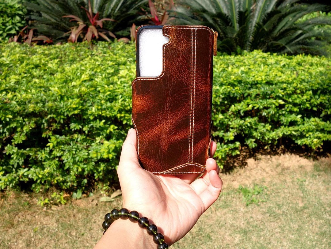 Yogurt Handyhülle für Samsung S21 5G, Hülle Echtleder Case Ledertasche Lederhülle für Samsung Galaxy