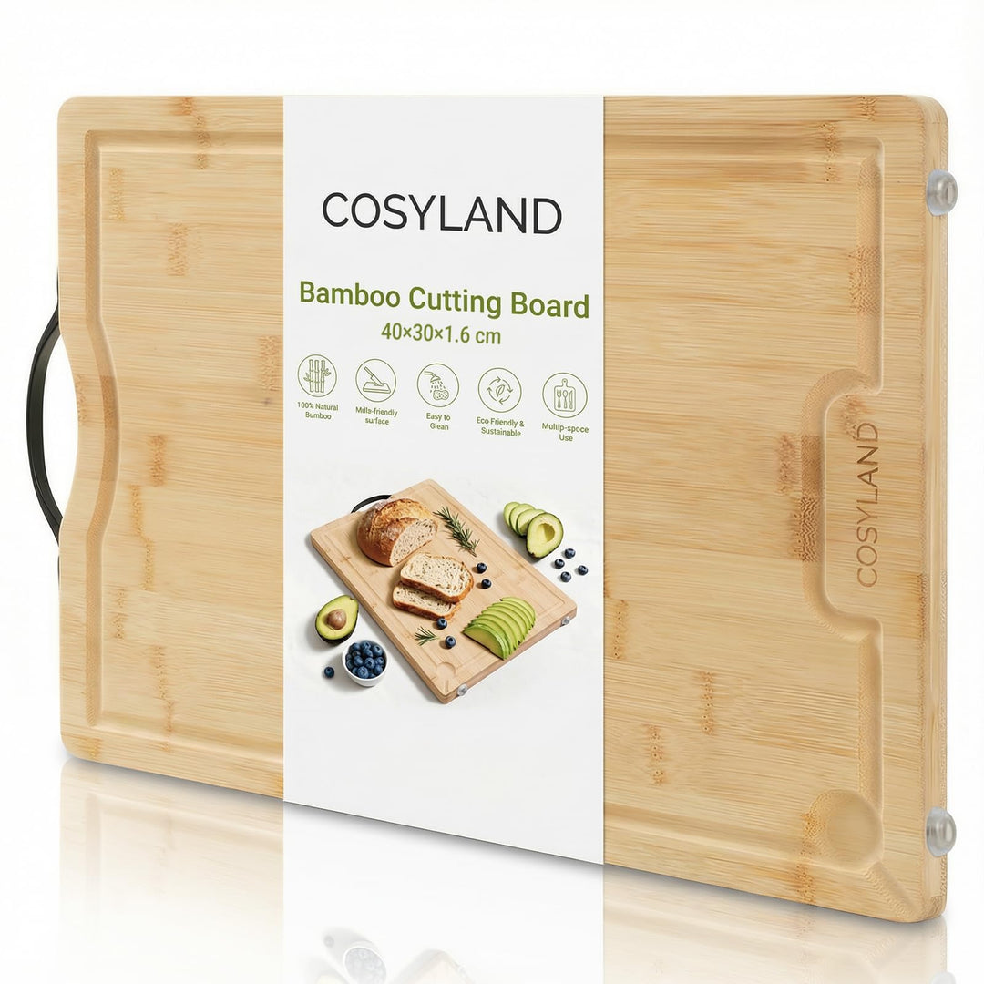 COSYLAND Schneidebrett Holz – Bambus Schneidebrett 42x30x1.6cm, Vorgeölt & Wasserabweisend, Messerfr