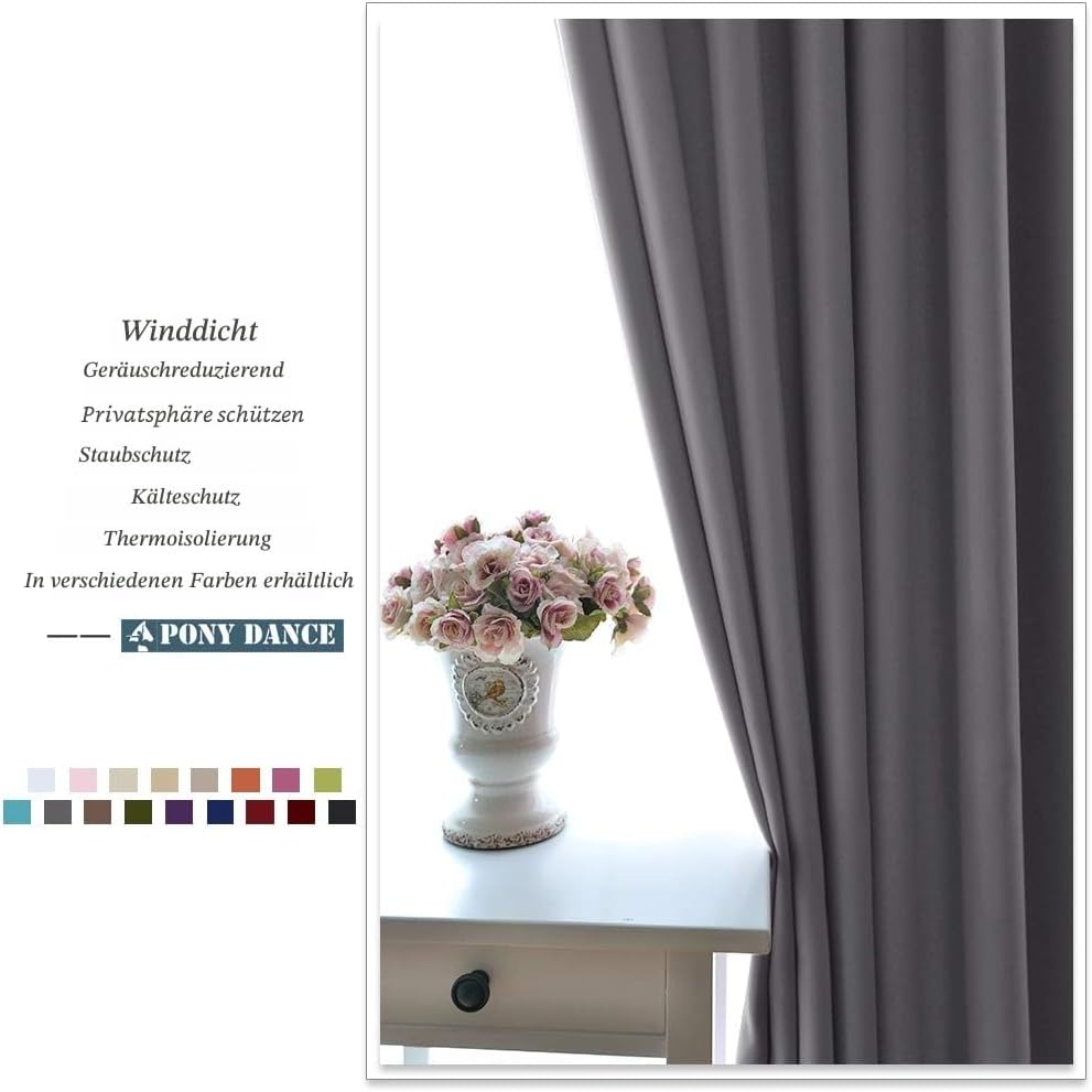 PONY DANCE Scheibengardinen für Kleine Fenster 2 Stücke H 114 x B 132 cm Kurzvorhang Grau Blickdicht