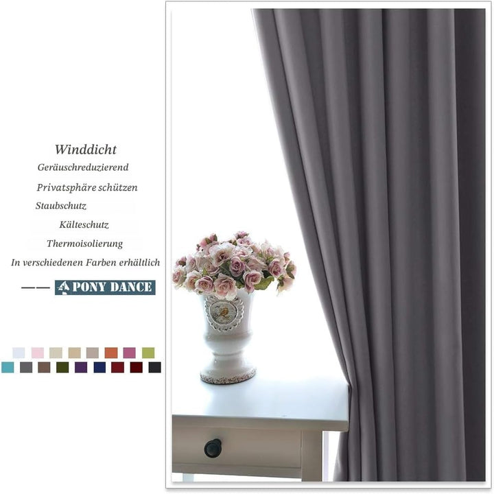 PONY DANCE Scheibengardinen für Kleine Fenster 2 Stücke H 114 x B 132 cm Kurzvorhang Grau Blickdicht