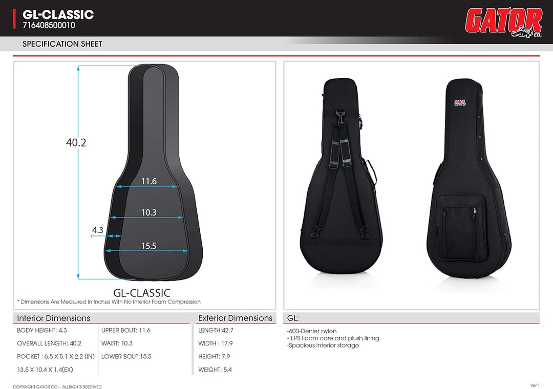 GATOR Cases GL-CLASSIC Softcase für klassische Gitarre, Klassische Gitarre