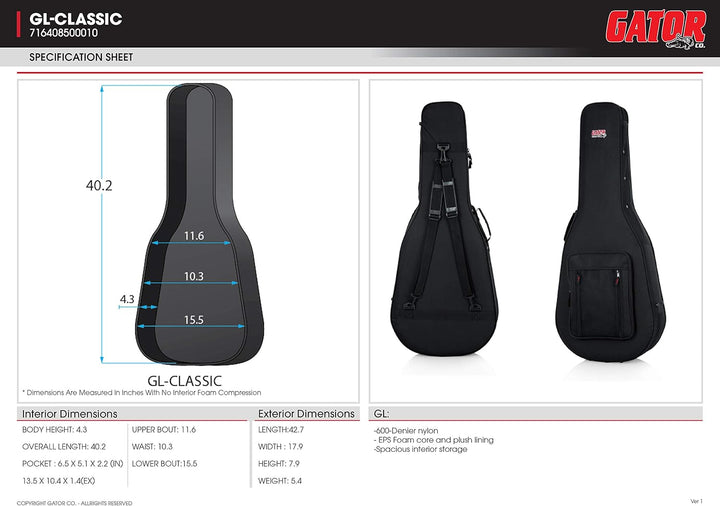 GATOR Cases GL-CLASSIC Softcase für klassische Gitarre, Klassische Gitarre