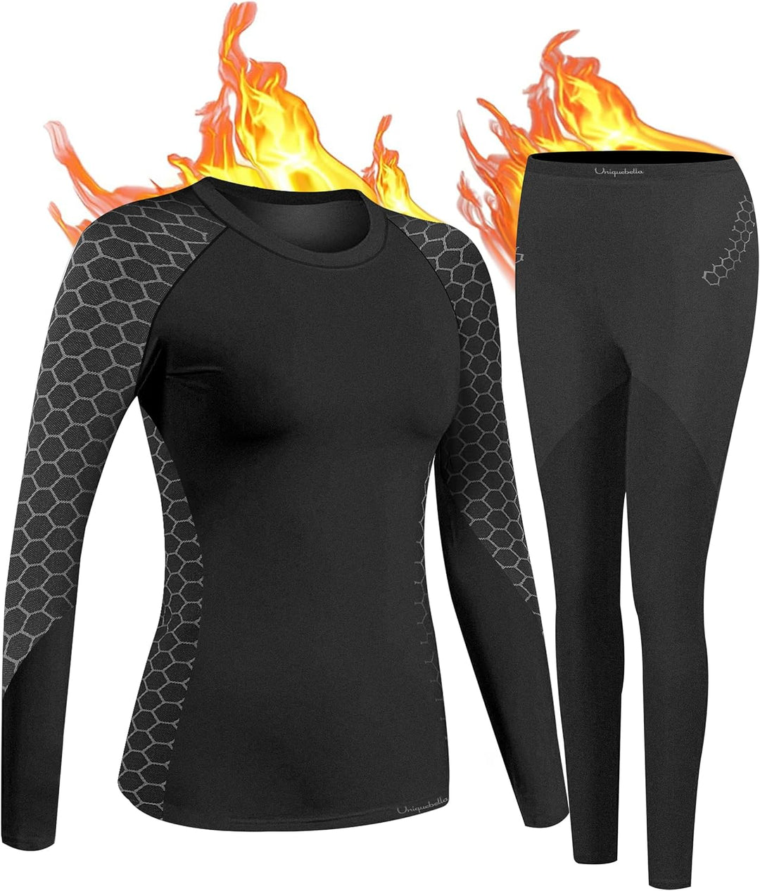 UNIQUEBELLA Damen Thermo-unterwäsche Set, Thermoshirt Damen Langarm, Skiunterwäsche Damen Winter Fun