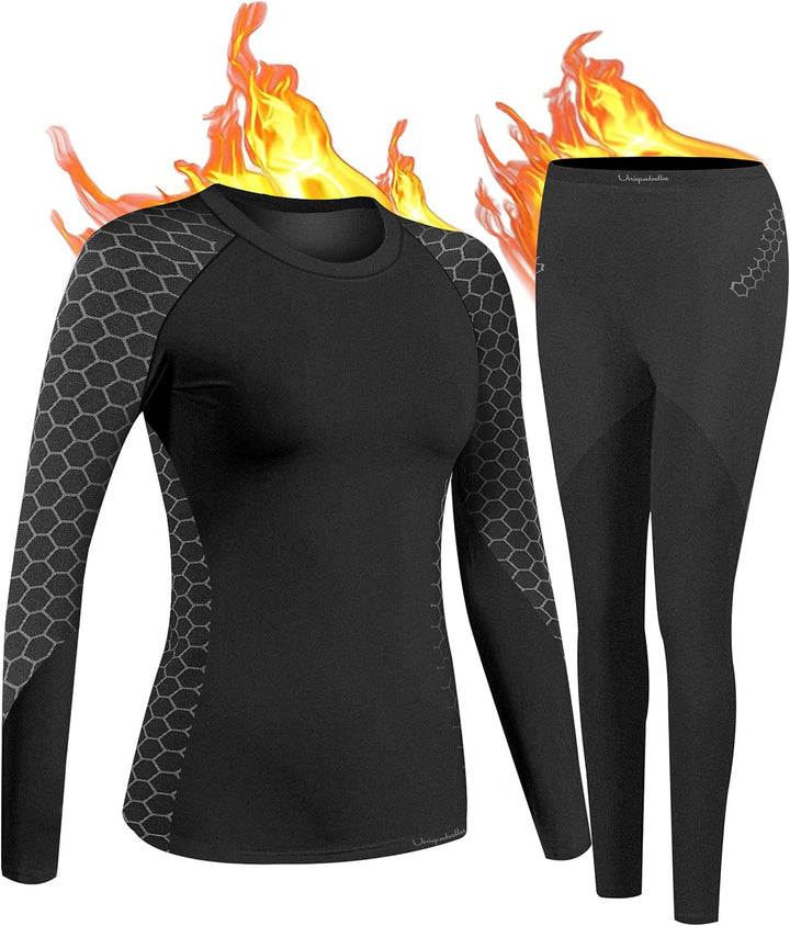 UNIQUEBELLA Damen Thermo-unterwäsche Set, Thermoshirt Damen Langarm, Skiunterwäsche Damen Winter Fun