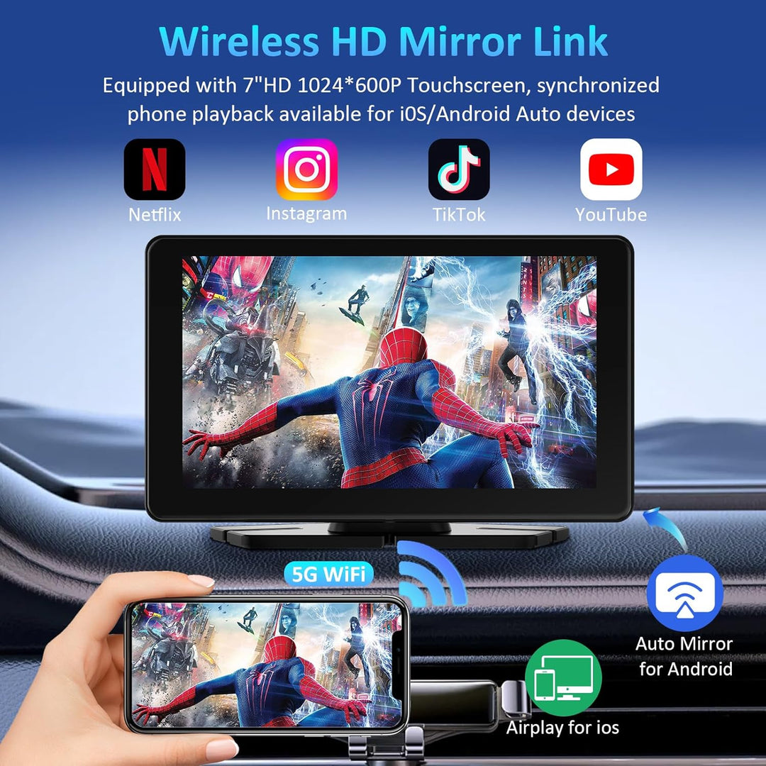 Carplay Display Autoradio, 7 Zoll HD IPS Android Auto Display, Wireless Apple Carplay Bildschirm mit