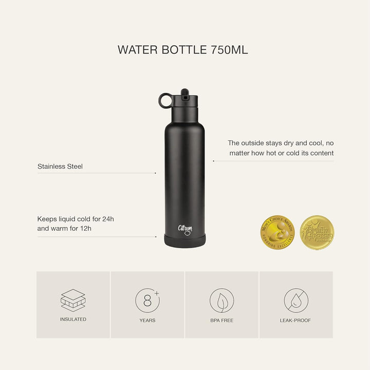 Citron - Vakuumisolierte Edelstahl-Wasserflasche, 750 ml, Thunder Black Large Thunder Black, Large T