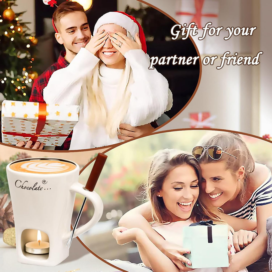 FEIGO Schokoladenfondue Tasse, 130ml Schokoladen Fondue Becher Set, Keramik Schokoladen-Hot-Pot-Schm