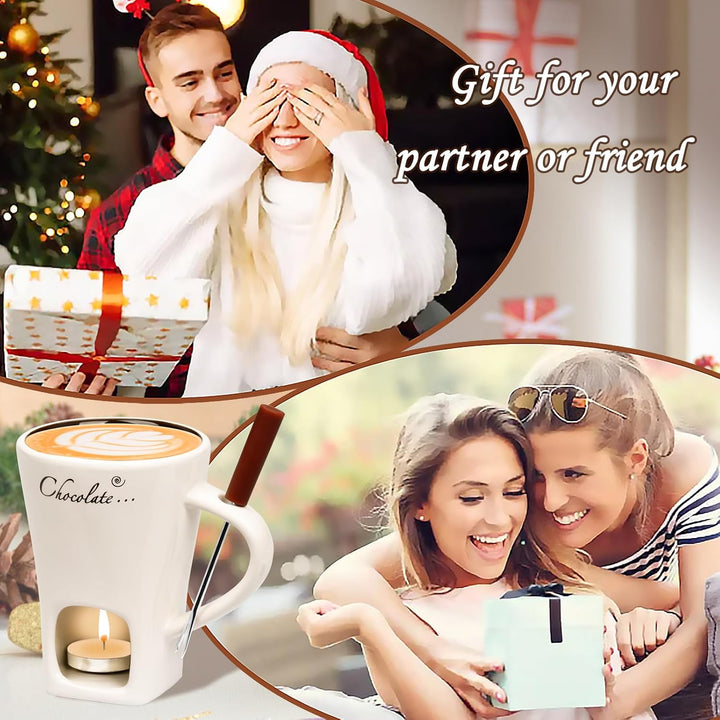 FEIGO Schokoladenfondue Tasse, 130ml Schokoladen Fondue Becher Set, Keramik Schokoladen-Hot-Pot-Schm