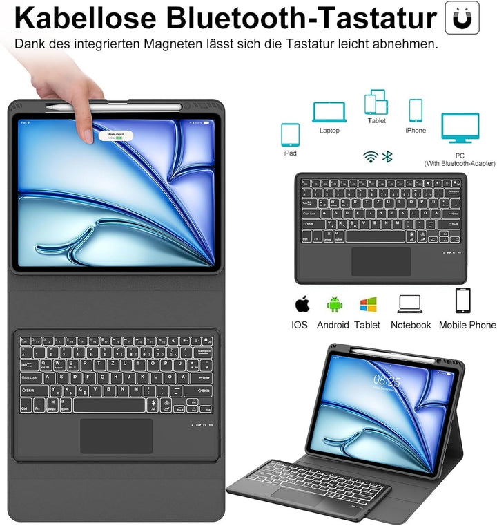 IVEOPPE Hülle Tastatur für iPad Air 13" M4 2026 Con Touchpad, 7-Farbige Beleuchtung, Deutsches QWERT