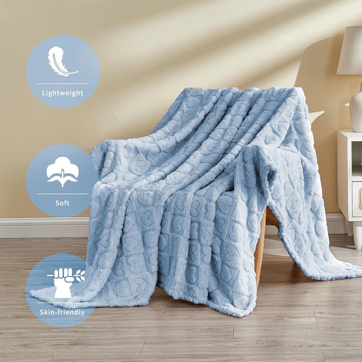 FY FIBER HOUSE Überwurfdecke mit Herz-Karo-Muster, weich, warm, waschbar, leicht, flauschig, für Cou