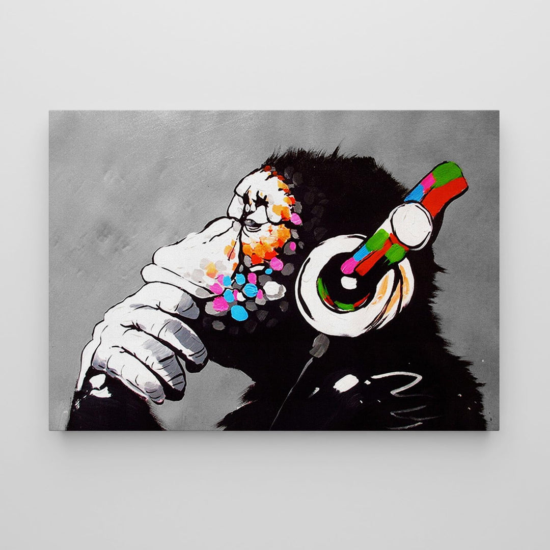 Giallobus - Gemälde - Banksy - - Standardleinwand - 100x70-02 - DJ Affe - Bereit zum Aufhängen - Mod