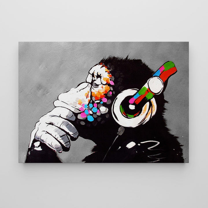 Giallobus - Gemälde - Banksy - - Standardleinwand - 100x70-02 - DJ Affe - Bereit zum Aufhängen - Mod