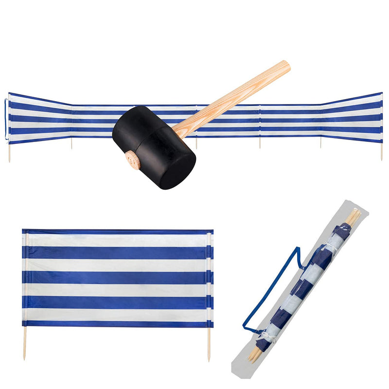 Idena Windschutz, 8 m x 80 cm, mit maritimen Streifen in Blau-Weiss Version 2021 inkl. Gummihammer