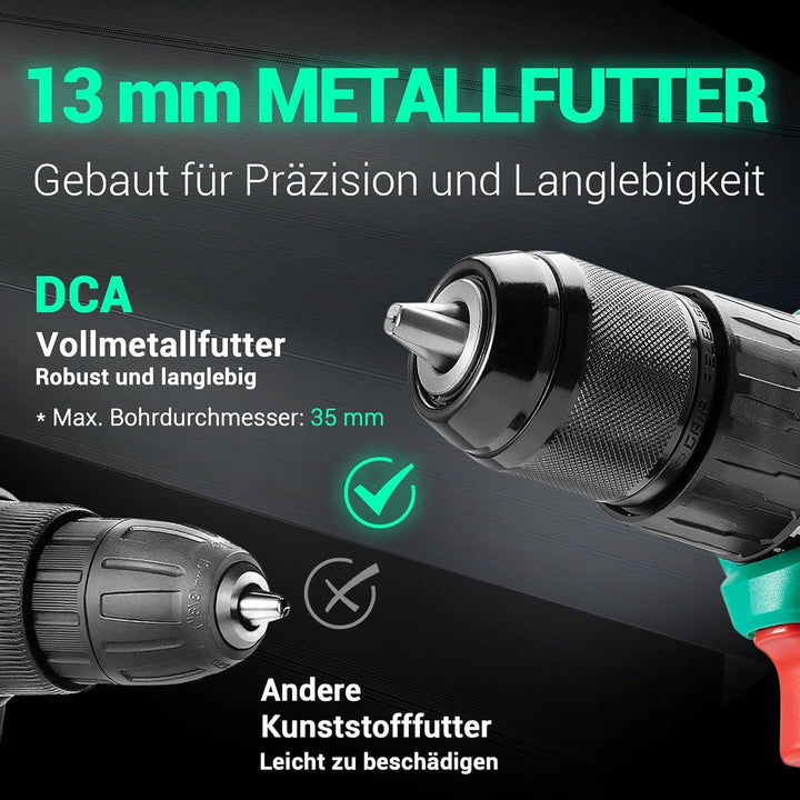 DCA 20V Bürstenloser Akku-Schlagbohrschrauber, 55Nm max. Drehmoment, 13mm Metallbohrfutter, 18+1+1 D