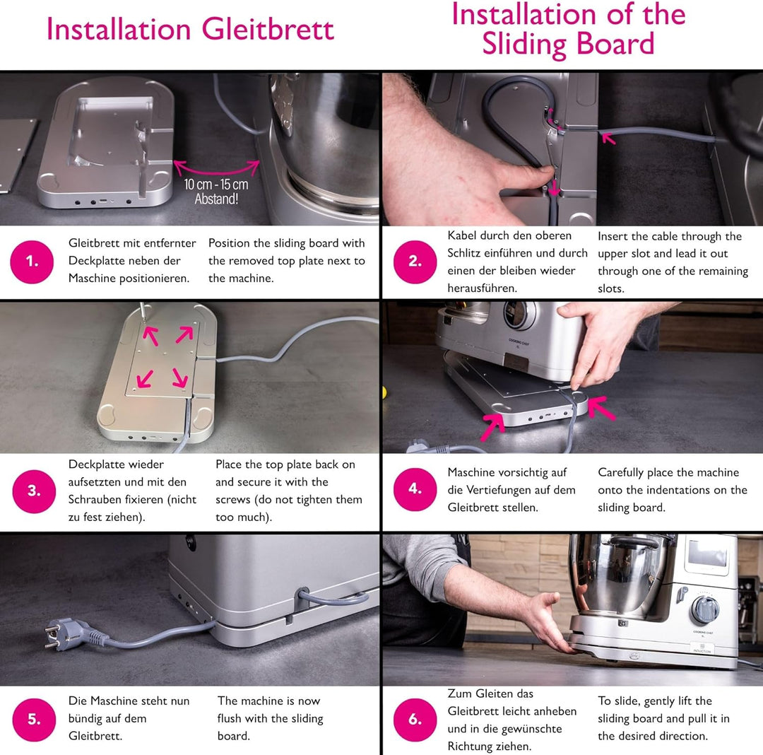 2 in 1 Profi-Gleitbrett "Raumgleiter" inkl. Kabelstaufach kompatibel mit KENWOOD Küchenmaschinen Coo