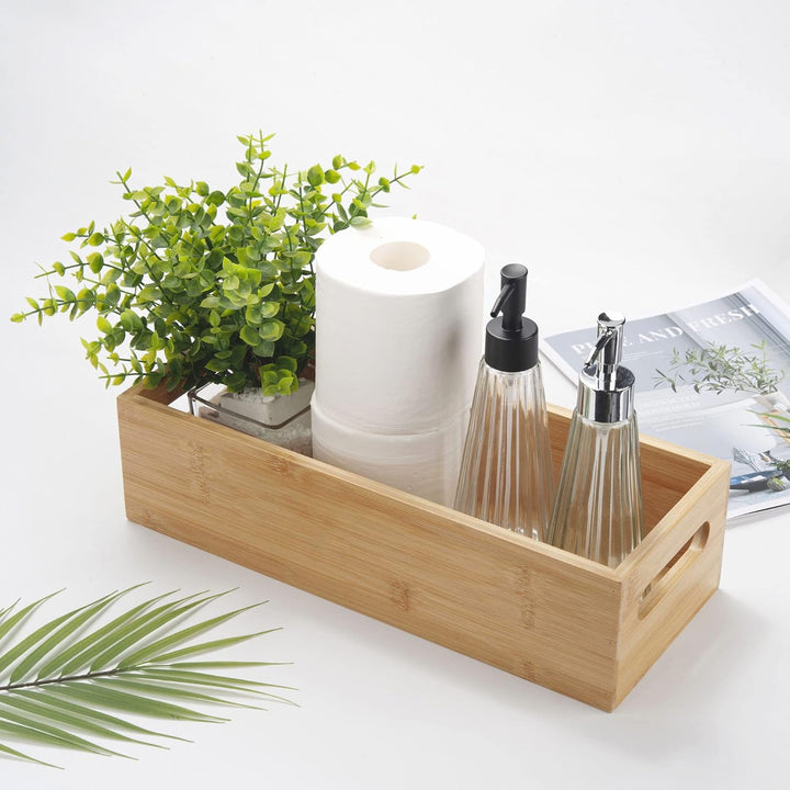 Badezimmer Aufbewahrungskorb, Bambus Toilettenpapier Korb, Holz Badezimmer Organizer mit Griffen (38