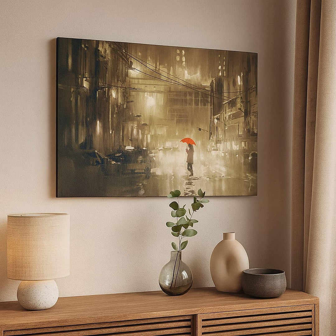 Bilder auf Leinwand Illustration Katastrophe Städtische Strasse Regen Leinwandbild 70x50cm Wandbilde