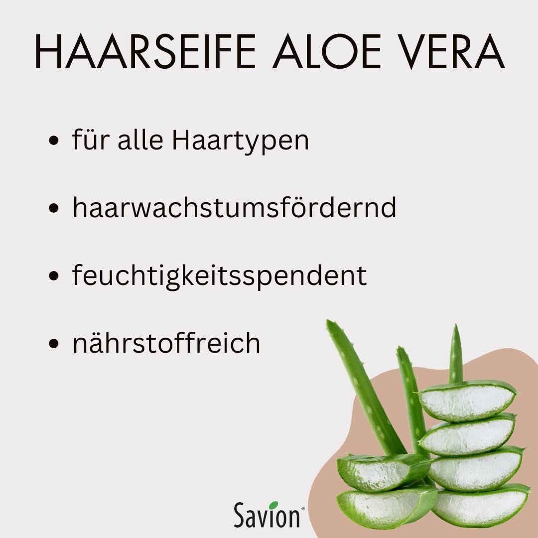 Savion 4+1 Bio Haarseife Aloe Vera, Vegan, Handgemacht, Palmölfrei, Plastikfrei, 5x 85gr 1.42 g (300