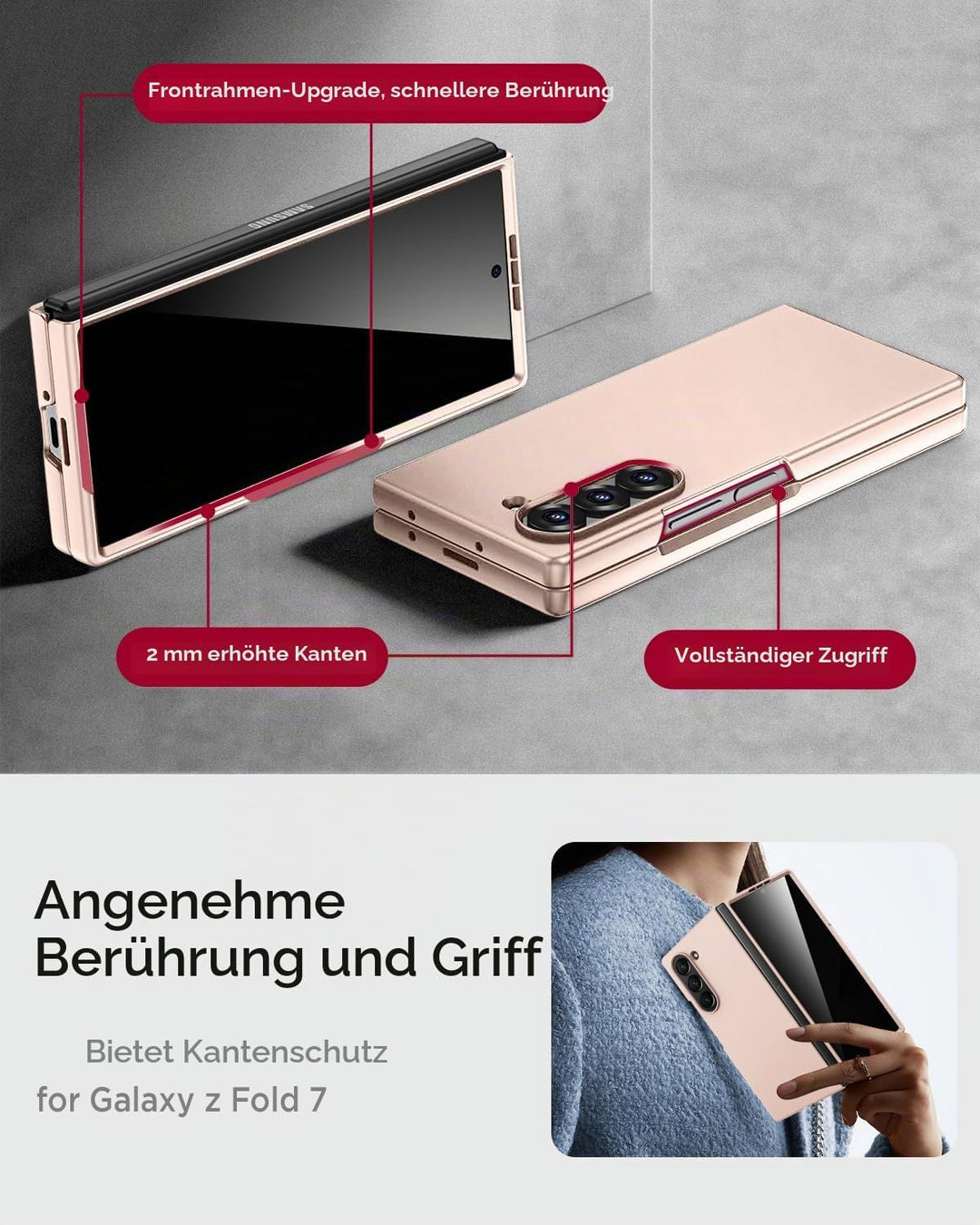 Miimall Handy Hülle für Samsung Z Fold 7 Slim Case mit Blickschutz Schutzglas, Induktives Laden Komp