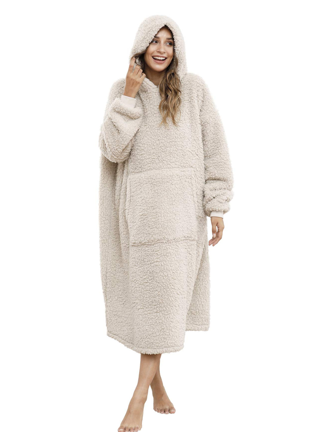 ililmmoe Sherpa tragbare Decke Übergrosse Hoodie Sweatshirt TV Decke mit Langen Ärmeln und Tasche-Be