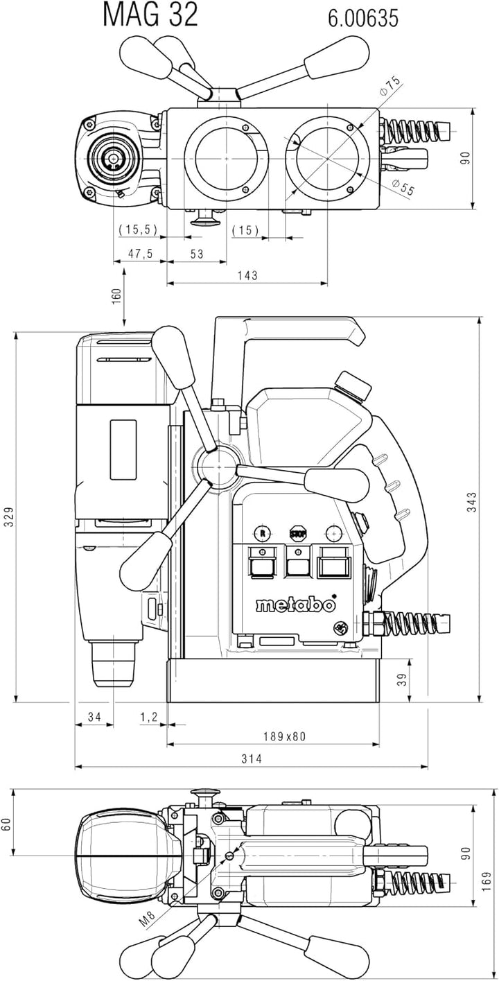 Metabo Magnetkernbohrmaschine MAG 32 (600635500) Kunststoffkoffer, Nennaufnahmeleistung: 1000 W, Abg