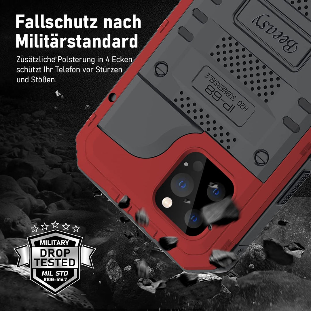 Beeasy für iPhone 12 Pro Max Wasserdicht Outdoor Hülle (6,7"), Stossfest Panzerhülle Militär 360 Gra