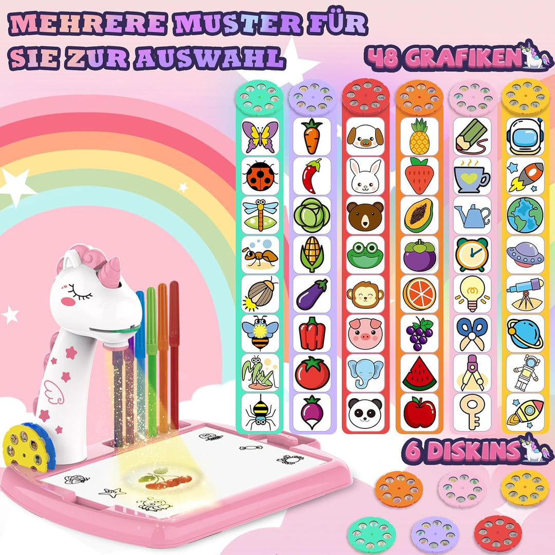 Zeichenprojektor für Kinder, Projektion Zeichentafel Kind 48 Stück Malprojektor Kinder Set mit 48 Mo