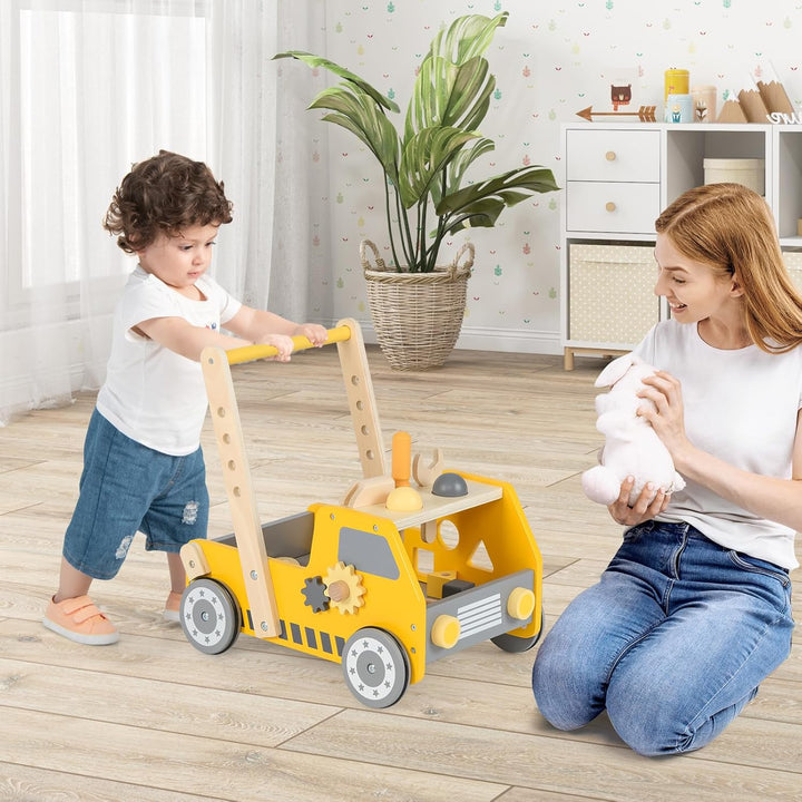 GOPLUS Lauflernwagen Holz, 2 in 1 Lauflernhilfe mit Lernaktivitäten, verstellbare Geschwindigkeit, o