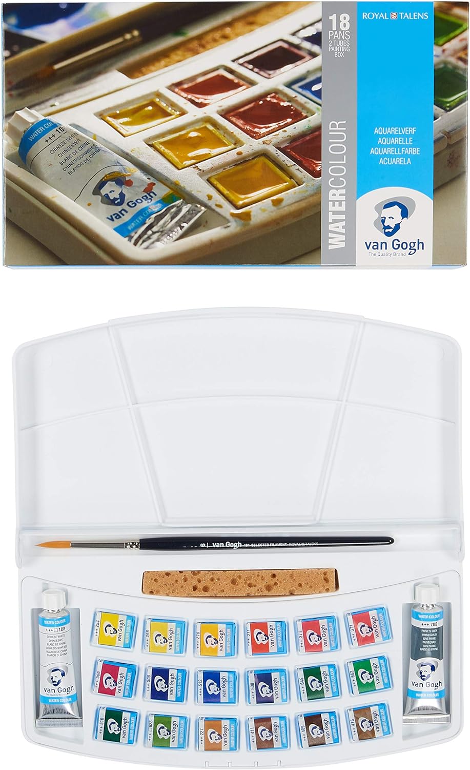 Royal Talens Van Gogh Aquarellfarbe, Stück, 18 + 2 Allgemeine (Kunststofftasche), La moitié Pan + 10
