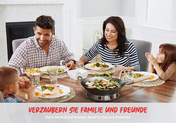 Flavemotion Wok mit Wokring für Induktion, E-Herd (Flacher Boden, 36 cm gross) VOREINGEBRANNT handge