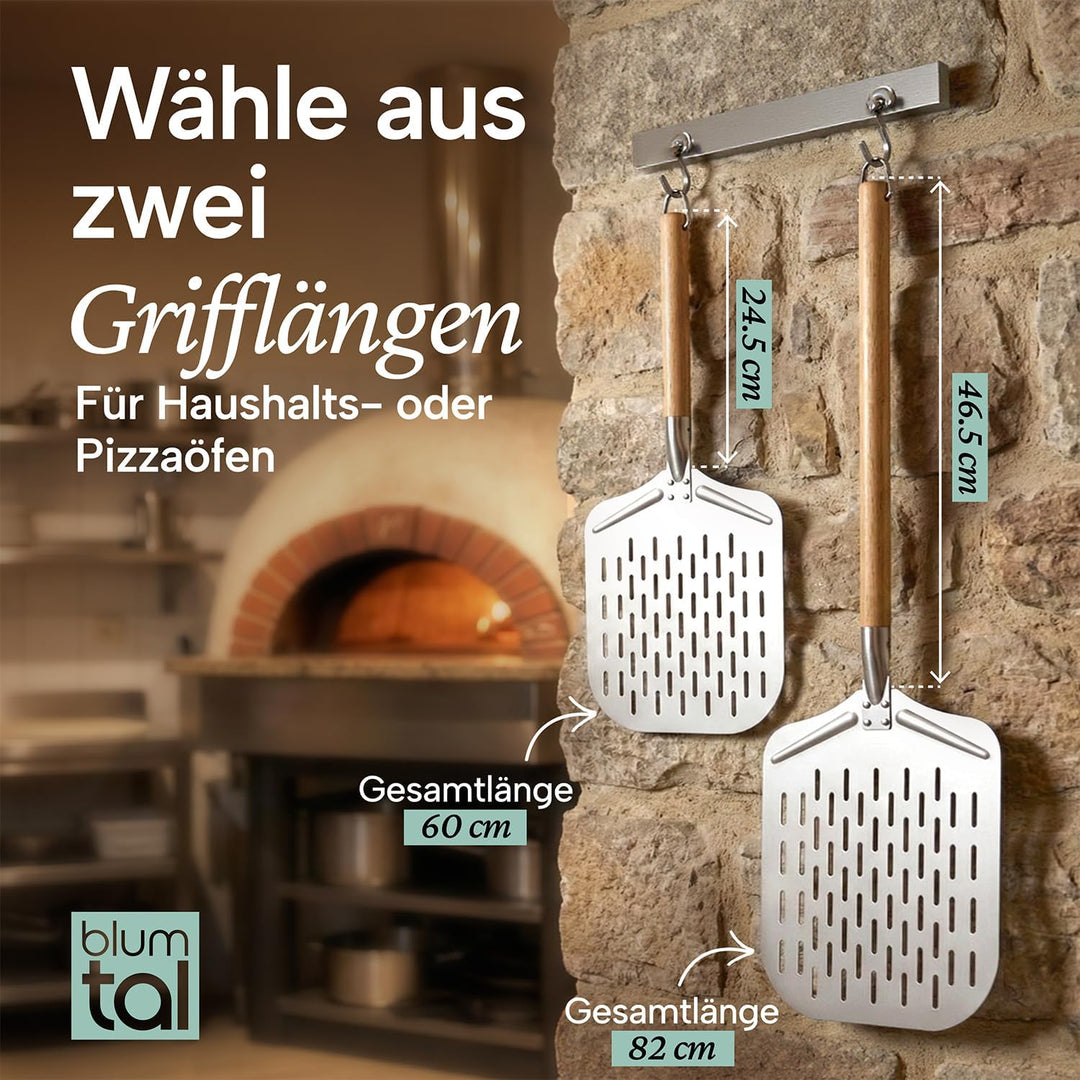 Blumtal Pizzaschieber perforiert 30,5x30,5 cm Fläche + Holzgriff 24,5 cm - Pizzaschaufel perforiert