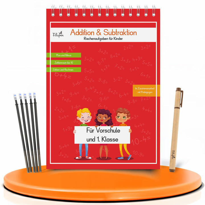 Filapen® Magisches Übungsheft Addition & Subtraktion I Wiederverwendbares Übungsheft für Vorschulkin