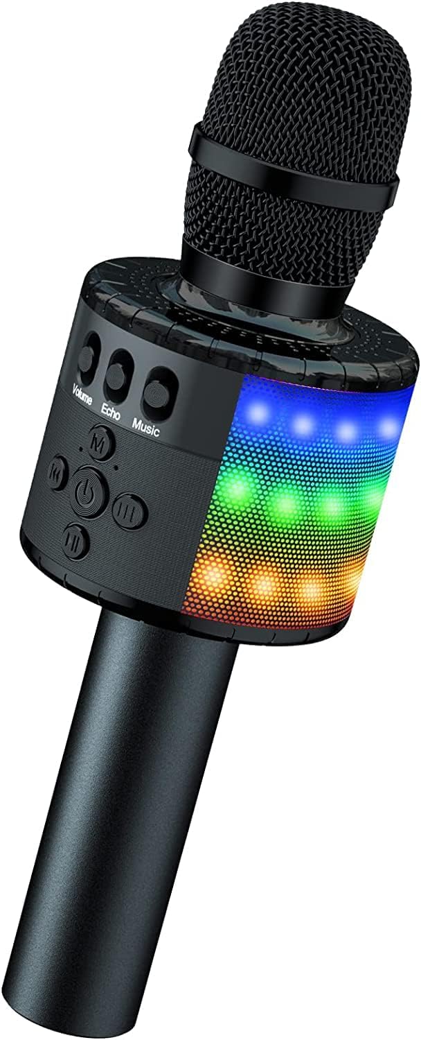 Karaoke Mikrofon Kinder, BONAOK Drahtloses Bluetooth Karaoke Mikrofon, mit Steuerbaren LED-Leuchten,